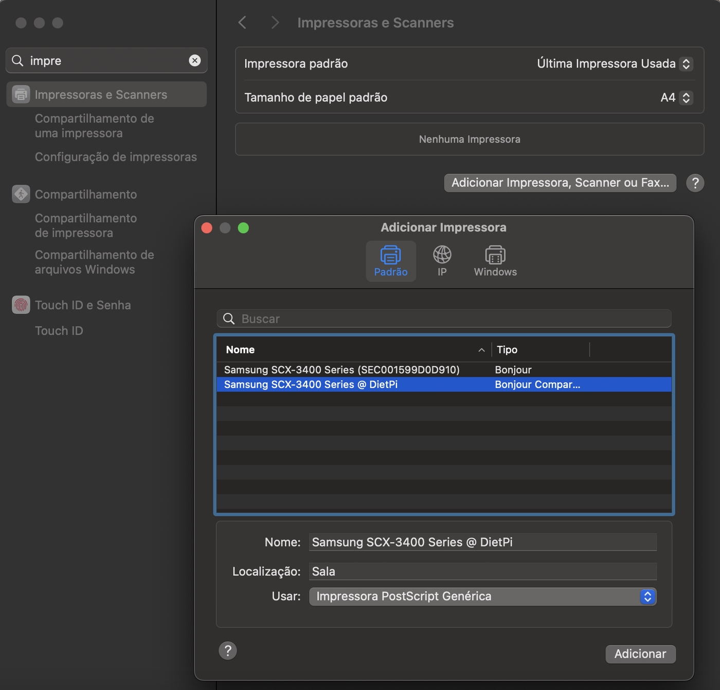 Adicionar impressora no Mac