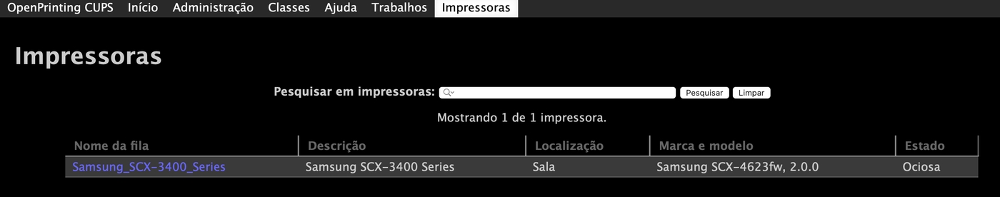 Lista de impressoras instaladas