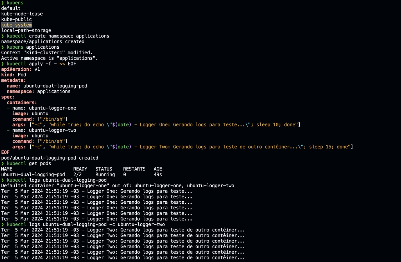 Visualizando logs com kubectl